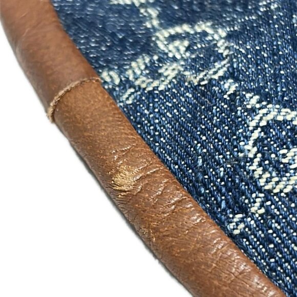 Auth GUCCI - Navy Beige Dark Brown Cotton Leather Hat - Picture 5 of 9